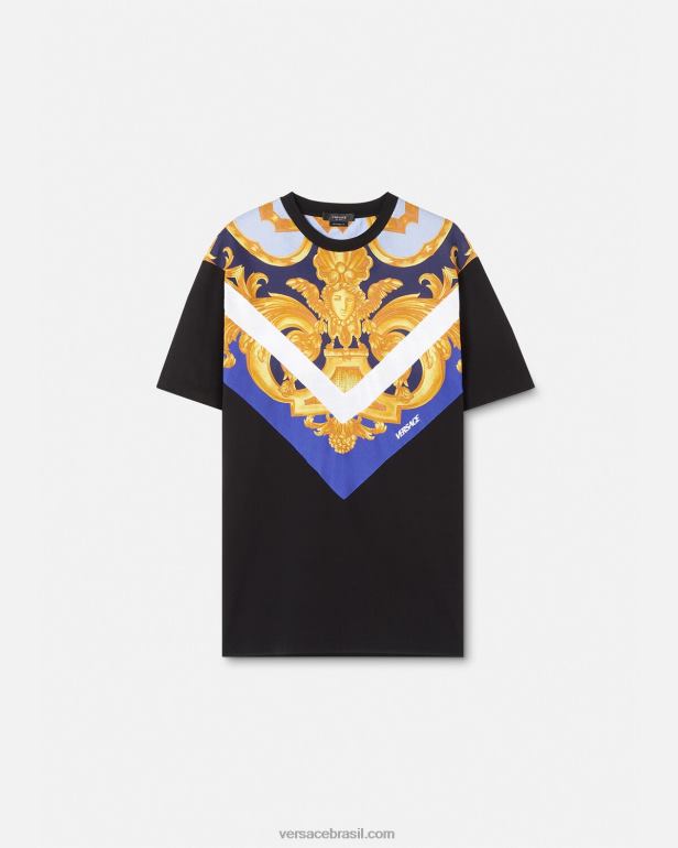 roupas P2TX1393 Versace camiseta barroco 660 azul e dourado homens