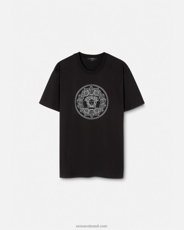 roupas P2TX1396 Versace camiseta medusa bordada preto homens