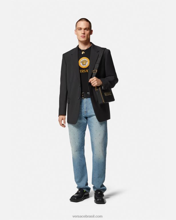 roupas P2TX1399 Versace camiseta bordada com logo medusa preto homens