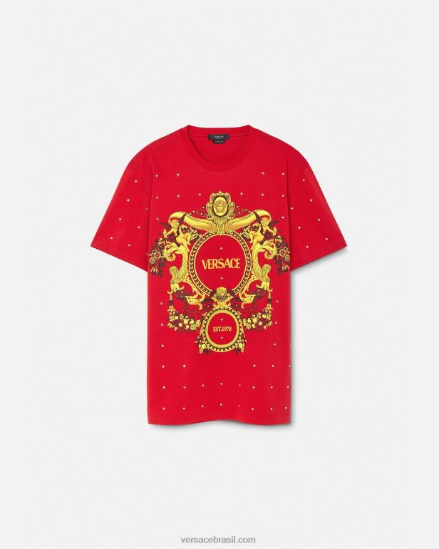 roupas P2TX1401 Versace camiseta grade de cristal barroco vermelho homens