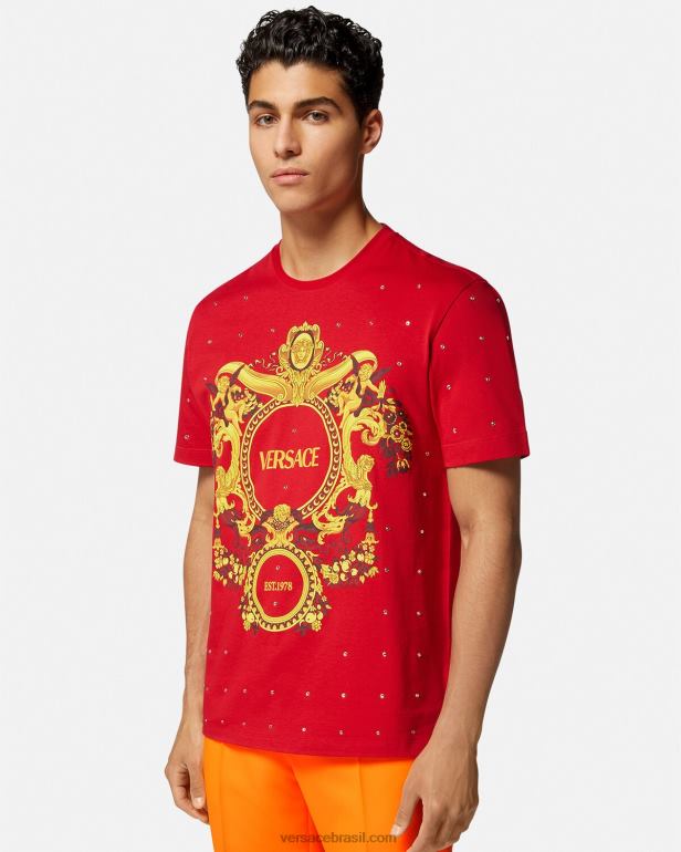 roupas P2TX1401 Versace camiseta grade de cristal barroco vermelho homens