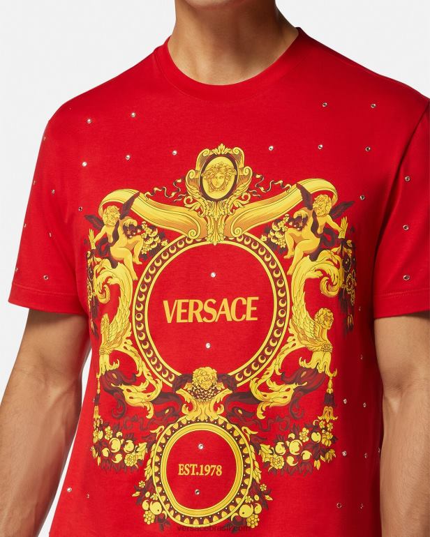 roupas P2TX1401 Versace camiseta grade de cristal barroco vermelho homens