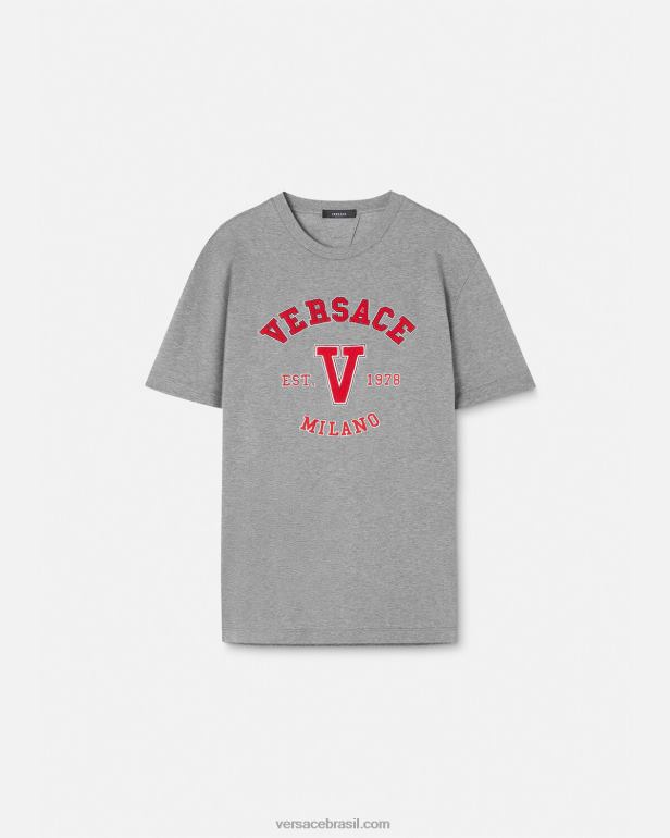 roupas P2TX1403 Versace camiseta com logo do time do colégio cinza homens