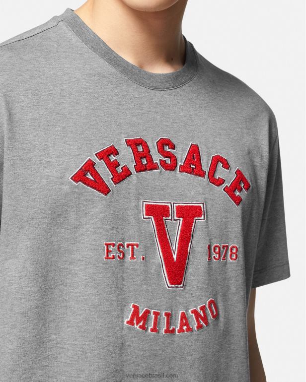 roupas P2TX1403 Versace camiseta com logo do time do colégio cinza homens