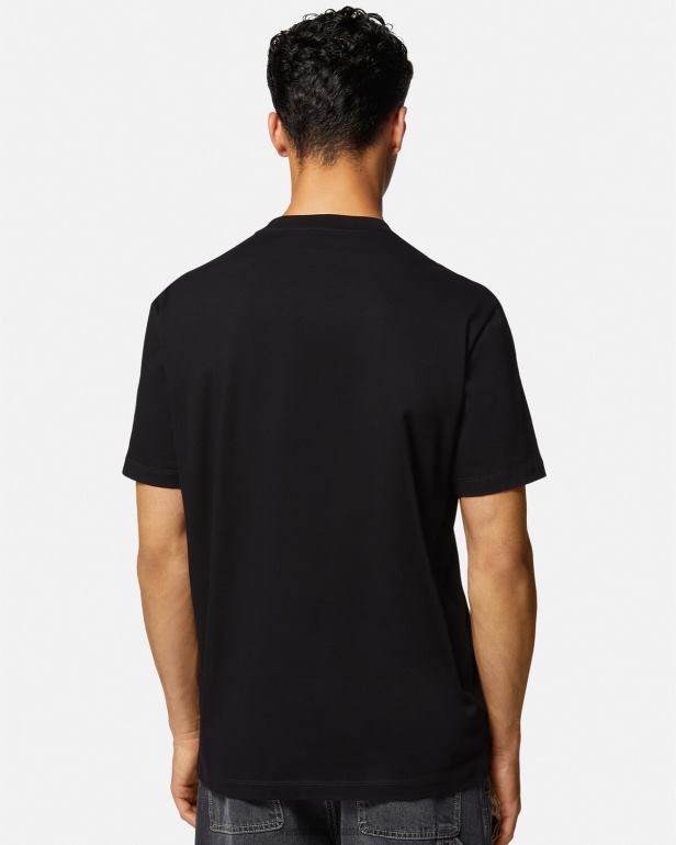 roupas P2TX1404 Versace camiseta bordada com logo do time do colégio preto homens