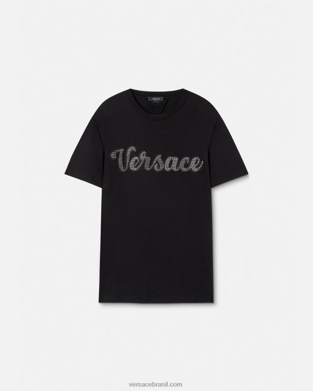 roupas P2TX1406 Versace camiseta com logo do time do colégio de cristal preto homens