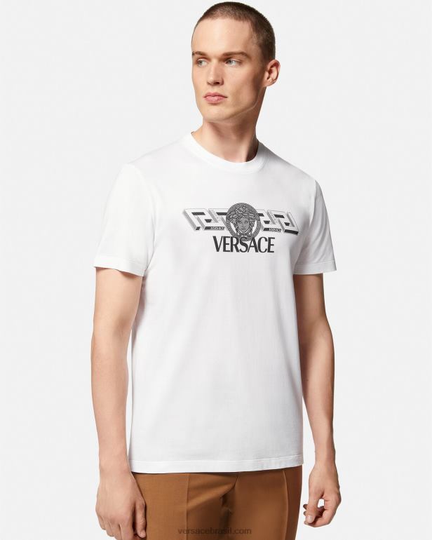 roupas P2TX1408 Versace camiseta com logo la greca branco homens