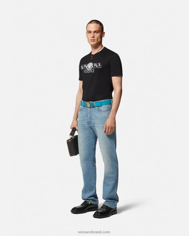 roupas P2TX1409 Versace camiseta com logo la greca preto homens