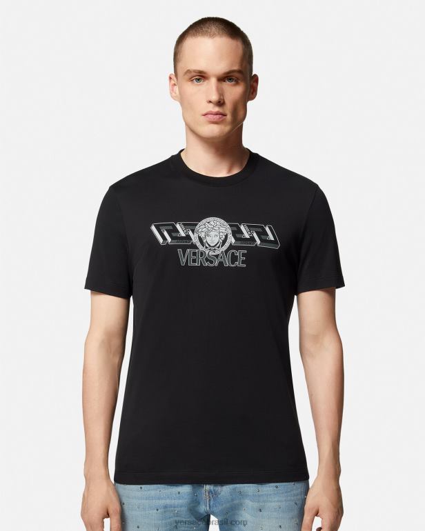 roupas P2TX1409 Versace camiseta com logo la greca preto homens