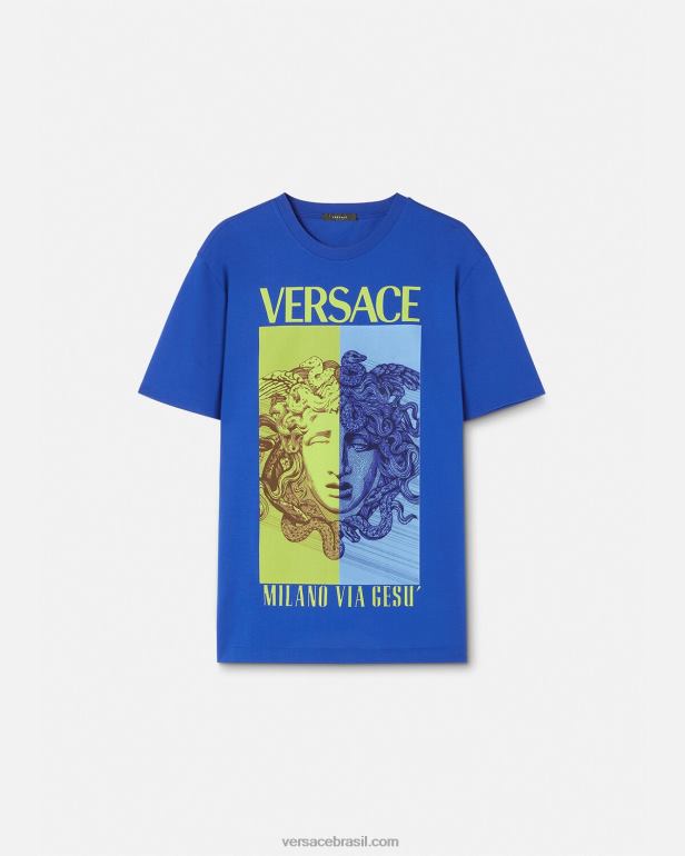 roupas P2TX1411 Versace camiseta gráfica medusa azul homens
