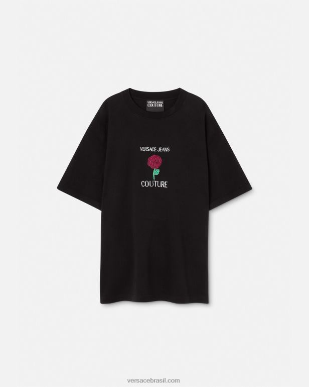 roupas P2TX2372 Versace camiseta com logo de rosas preto homens