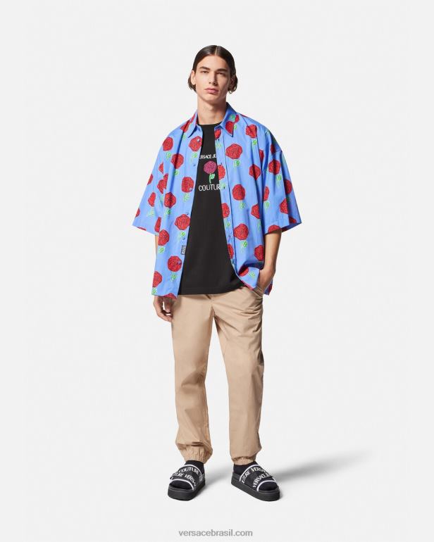 roupas P2TX2372 Versace camiseta com logo de rosas preto homens