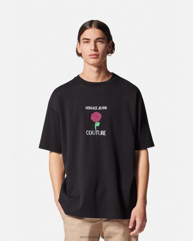 roupas P2TX2372 Versace camiseta com logo de rosas preto homens