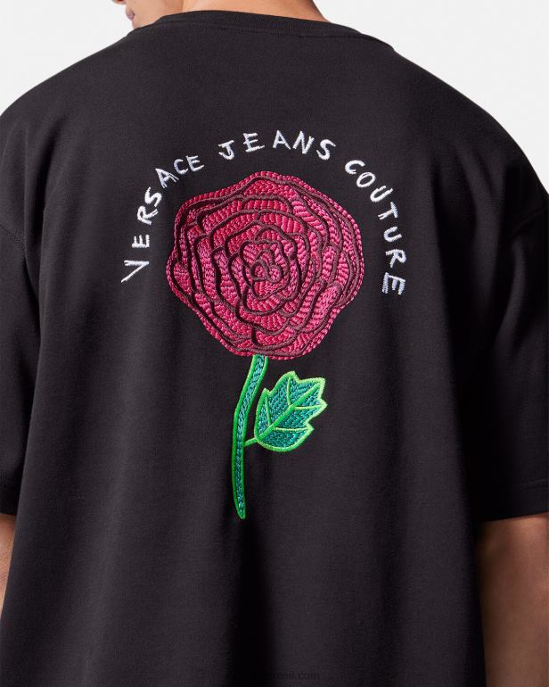 roupas P2TX2372 Versace camiseta com logo de rosas preto homens