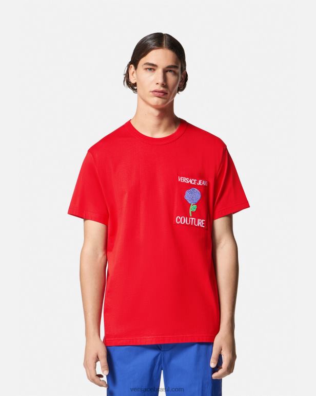 roupas P2TX2373 Versace camiseta com logo de rosas laranja homens