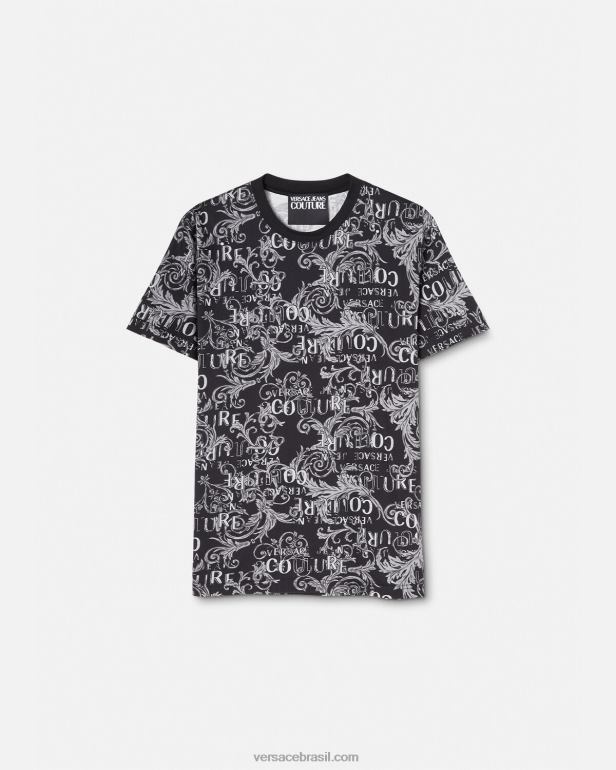 roupas P2TX2385 Versace camiseta de alta costura com logotipo preto e estampado homens