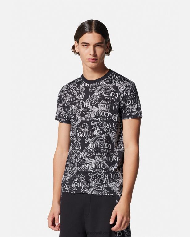 roupas P2TX2385 Versace camiseta de alta costura com logotipo preto e estampado homens