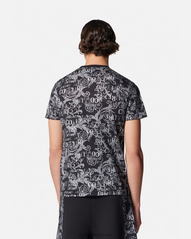 roupas P2TX2385 Versace camiseta de alta costura com logotipo preto e estampado homens