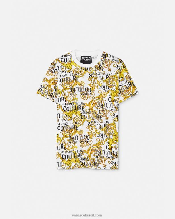 roupas P2TX2386 Versace camiseta de alta costura com logotipo ouro e branco homens