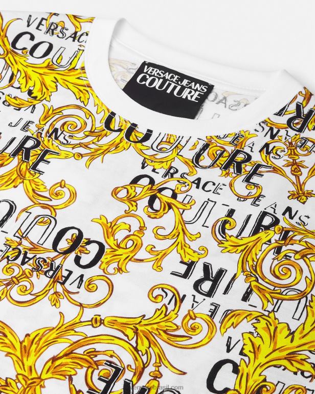 roupas P2TX2386 Versace camiseta de alta costura com logotipo ouro e branco homens