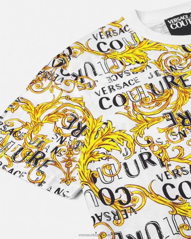 roupas P2TX2386 Versace camiseta de alta costura com logotipo ouro e branco homens