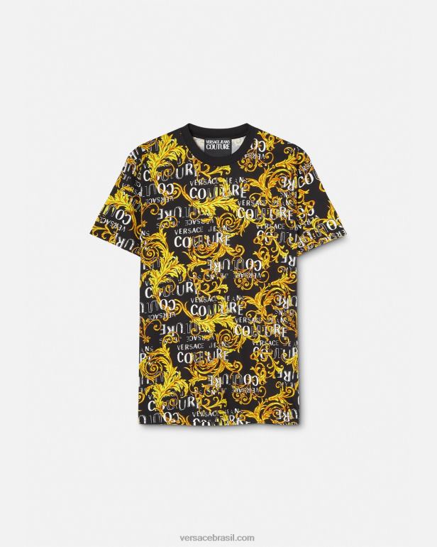roupas P2TX2387 Versace camiseta de alta costura com logotipo ouro Preto homens