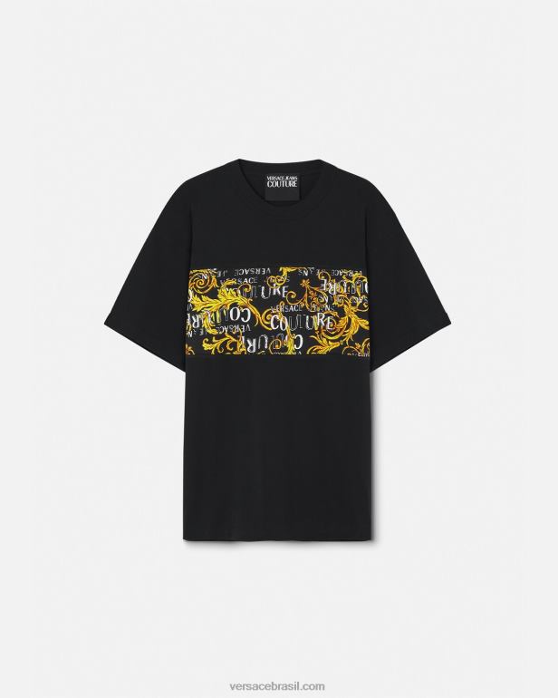 roupas P2TX2388 Versace camiseta de alta costura com logotipo ouro Preto homens