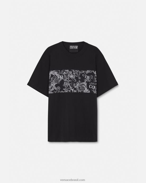 roupas P2TX2389 Versace camiseta de alta costura com logotipo preto e estampado homens