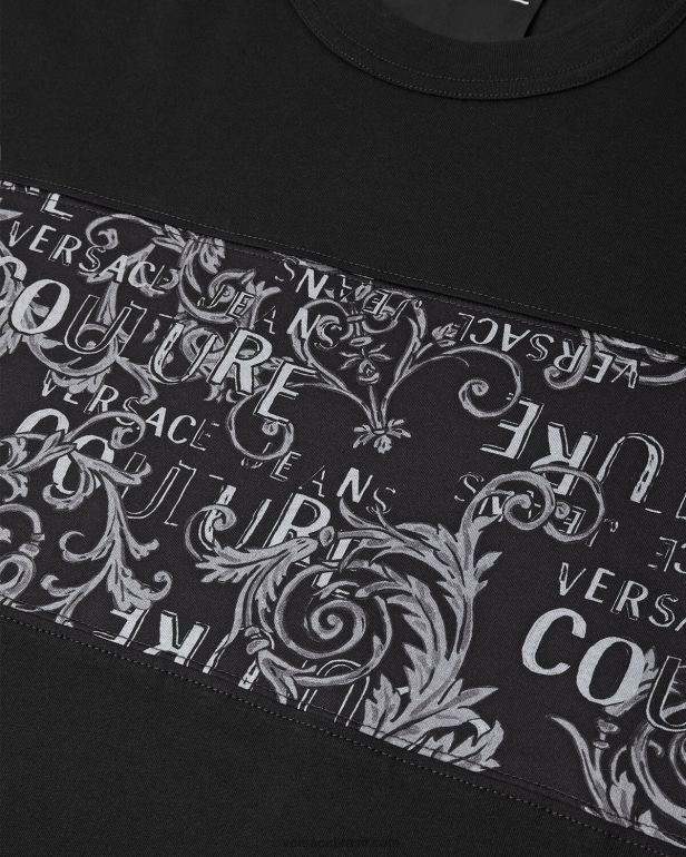 roupas P2TX2389 Versace camiseta de alta costura com logotipo preto e estampado homens