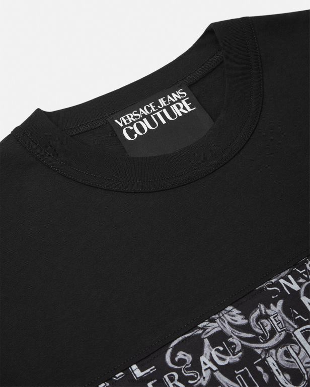 roupas P2TX2389 Versace camiseta de alta costura com logotipo preto e estampado homens