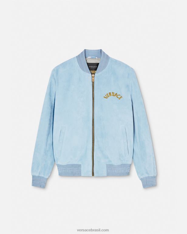 roupas P2TX1223 Versace jaqueta de camurça com logo barroco concha azul claro homens