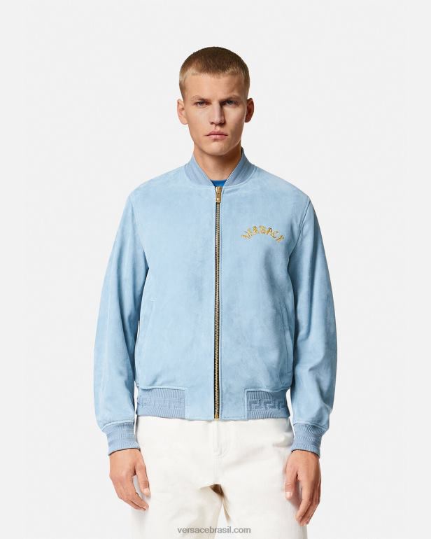 roupas P2TX1223 Versace jaqueta de camurça com logo barroco concha azul claro homens