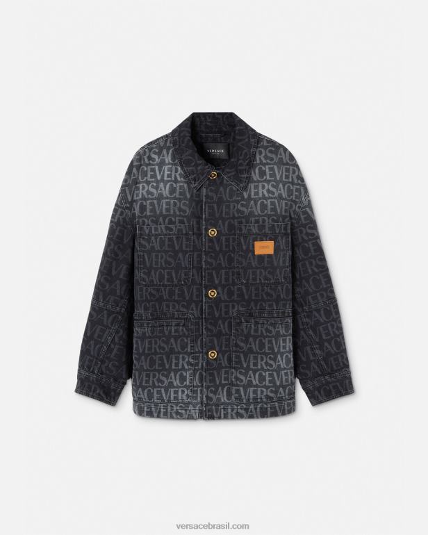 roupas P2TX1224 Versace jaqueta jeans completa preto e estampado homens