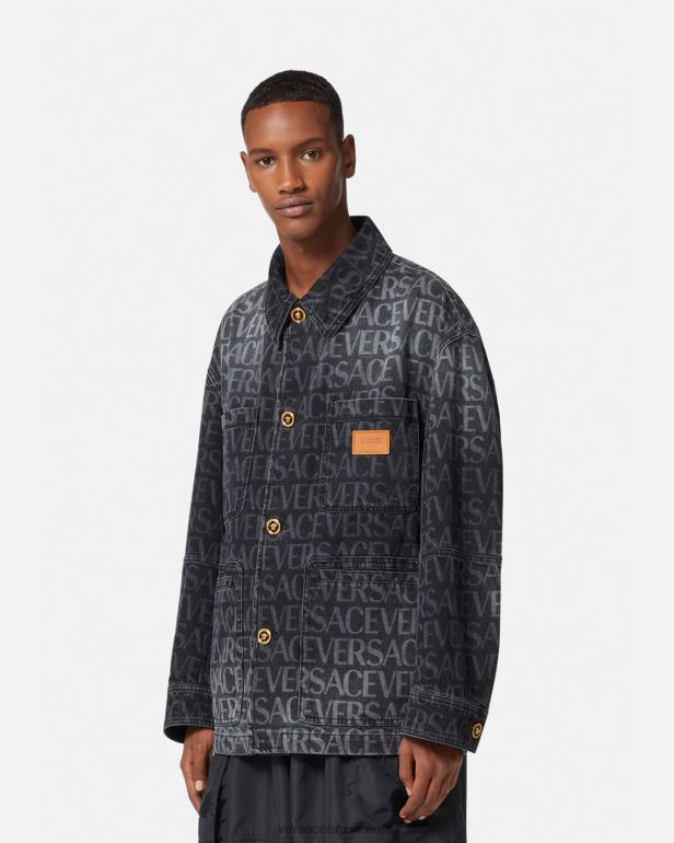 roupas P2TX1224 Versace jaqueta jeans completa preto e estampado homens