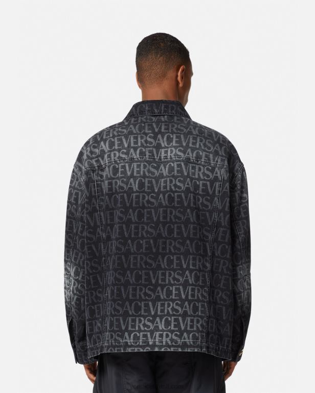 roupas P2TX1224 Versace jaqueta jeans completa preto e estampado homens