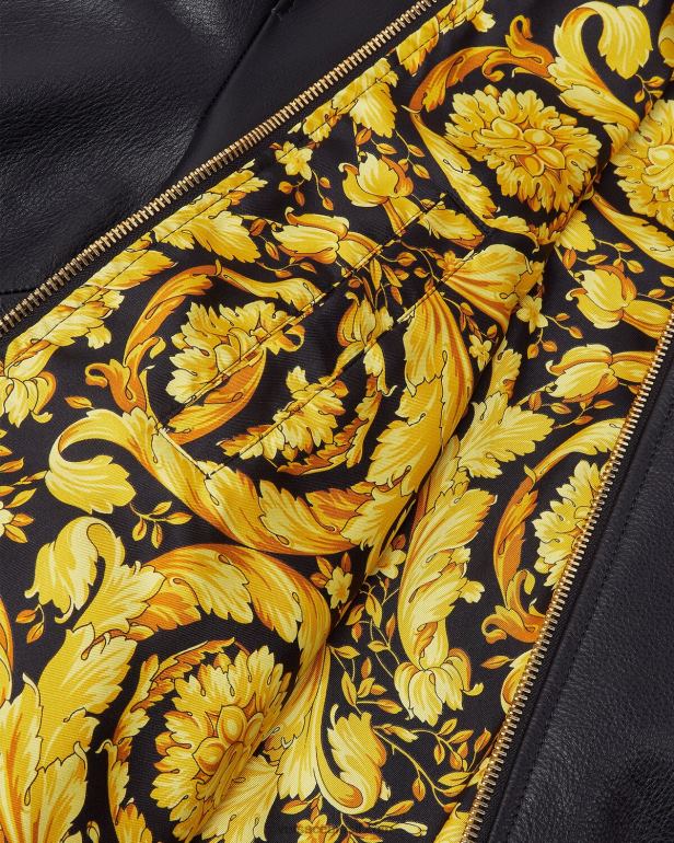 roupas P2TX1225 Versace jaqueta bomber de couro greca preto homens