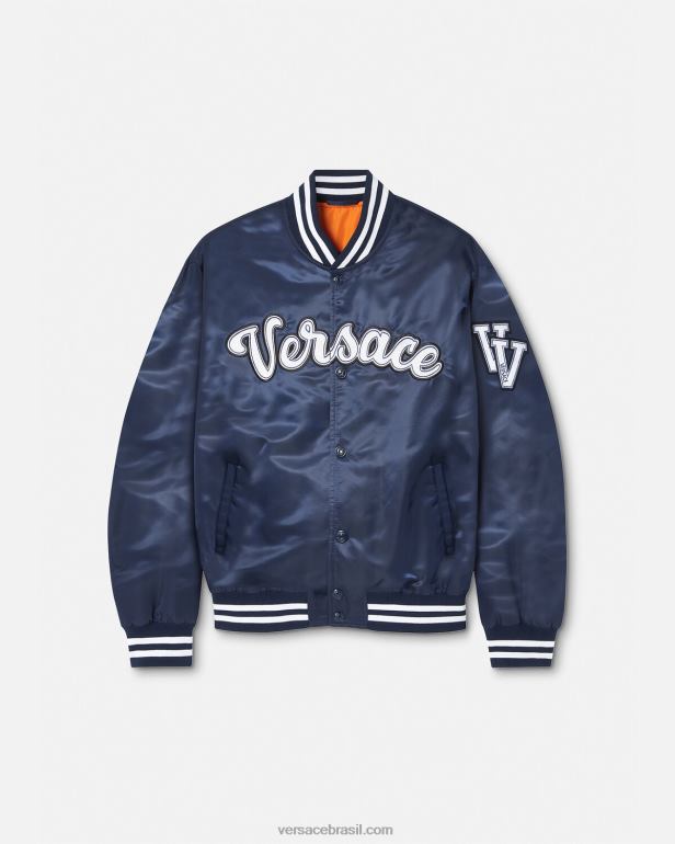 roupas P2TX1230 Versace jaqueta bomber de nylon do time do colégio azul homens