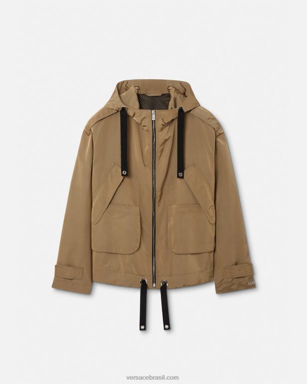 roupas P2TX1231 Versace jaqueta corta vento com logo bege homens