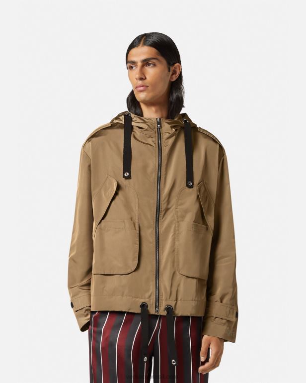 roupas P2TX1231 Versace jaqueta corta vento com logo bege homens