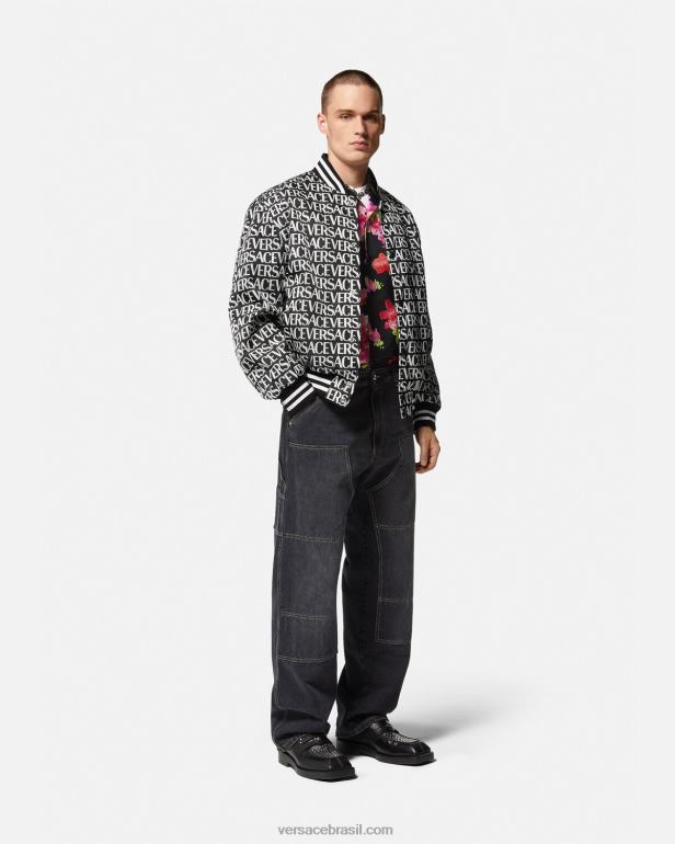 roupas P2TX1238 Versace jaqueta bomber completa preto e estampado homens