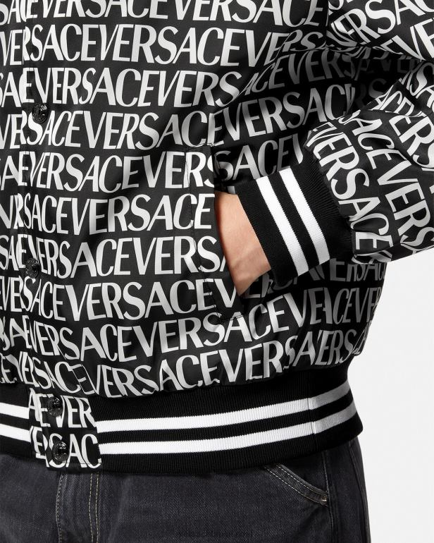 roupas P2TX1238 Versace jaqueta bomber completa preto e estampado homens