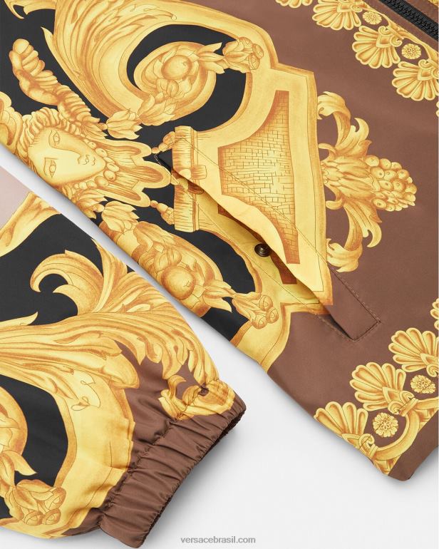 roupas P2TX1241 Versace jaqueta corta vento barocco 660 marrom e dourado homens