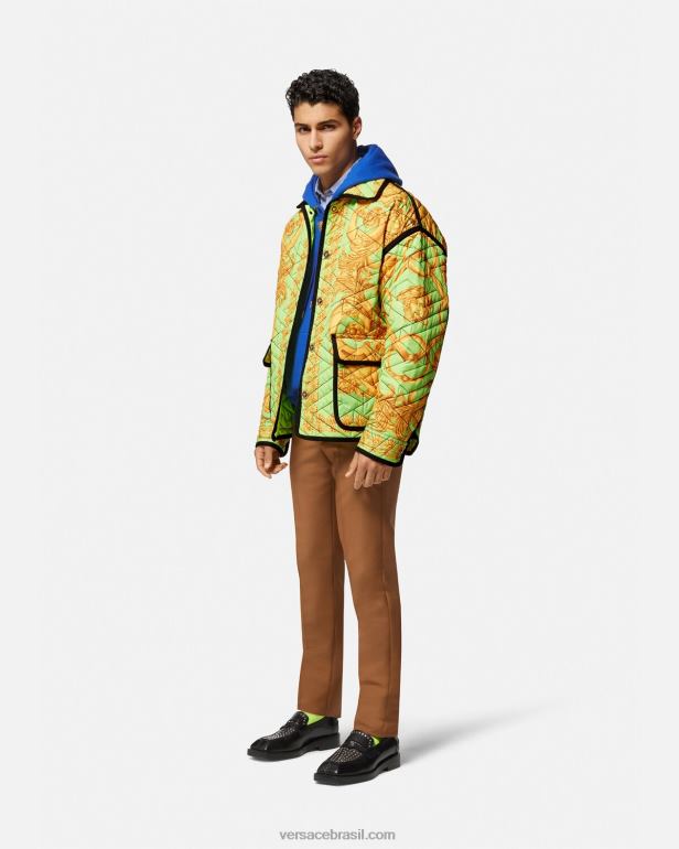 roupas P2TX1242 Versace jaqueta acolchoada barocco 660 ouro e verde homens