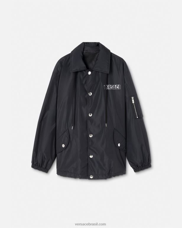 roupas P2TX1243 Versace jaqueta com logotipo gráfico de náilon preto homens