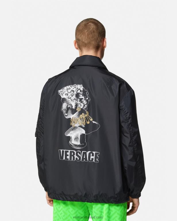 roupas P2TX1243 Versace jaqueta com logotipo gráfico de náilon preto homens