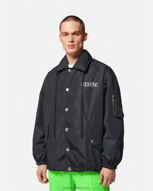 roupas P2TX1243 Versace jaqueta com logotipo gráfico de náilon preto homens