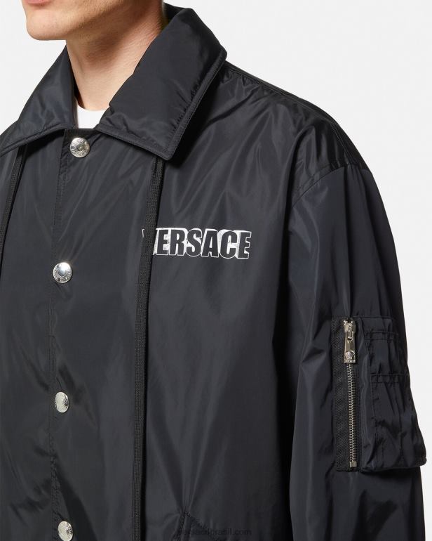 roupas P2TX1243 Versace jaqueta com logotipo gráfico de náilon preto homens