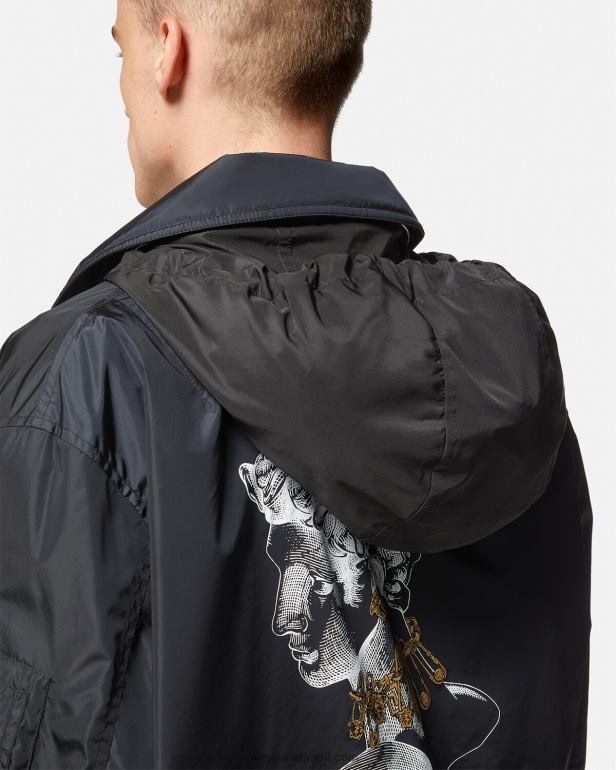 roupas P2TX1243 Versace jaqueta com logotipo gráfico de náilon preto homens