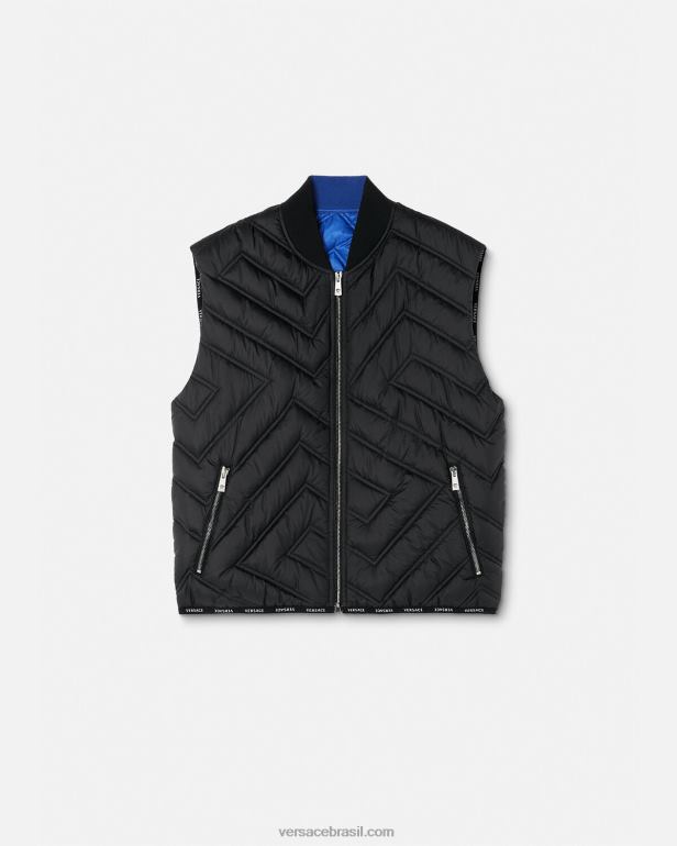 roupas P2TX1247 Versace colete puffer la greca preto homens