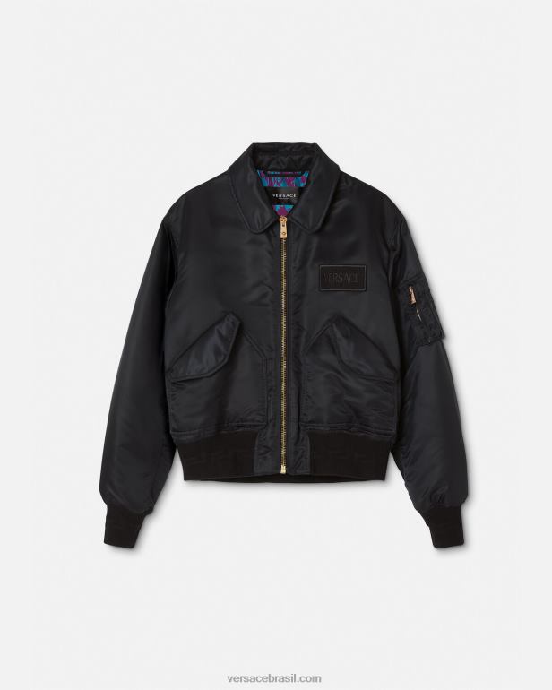 roupas P2TX1250 Versace jaqueta bomber com patch de logo preto homens